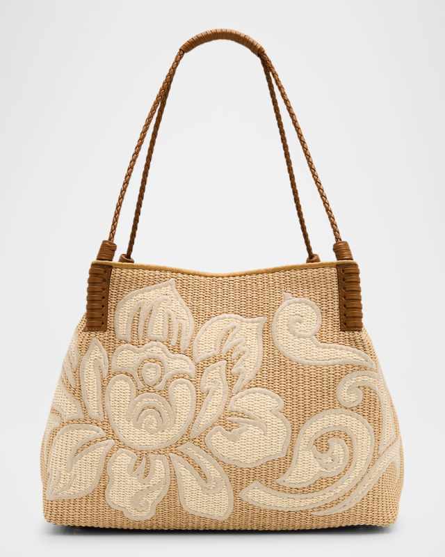 Libra Raffia & Leather Shoulder Bag